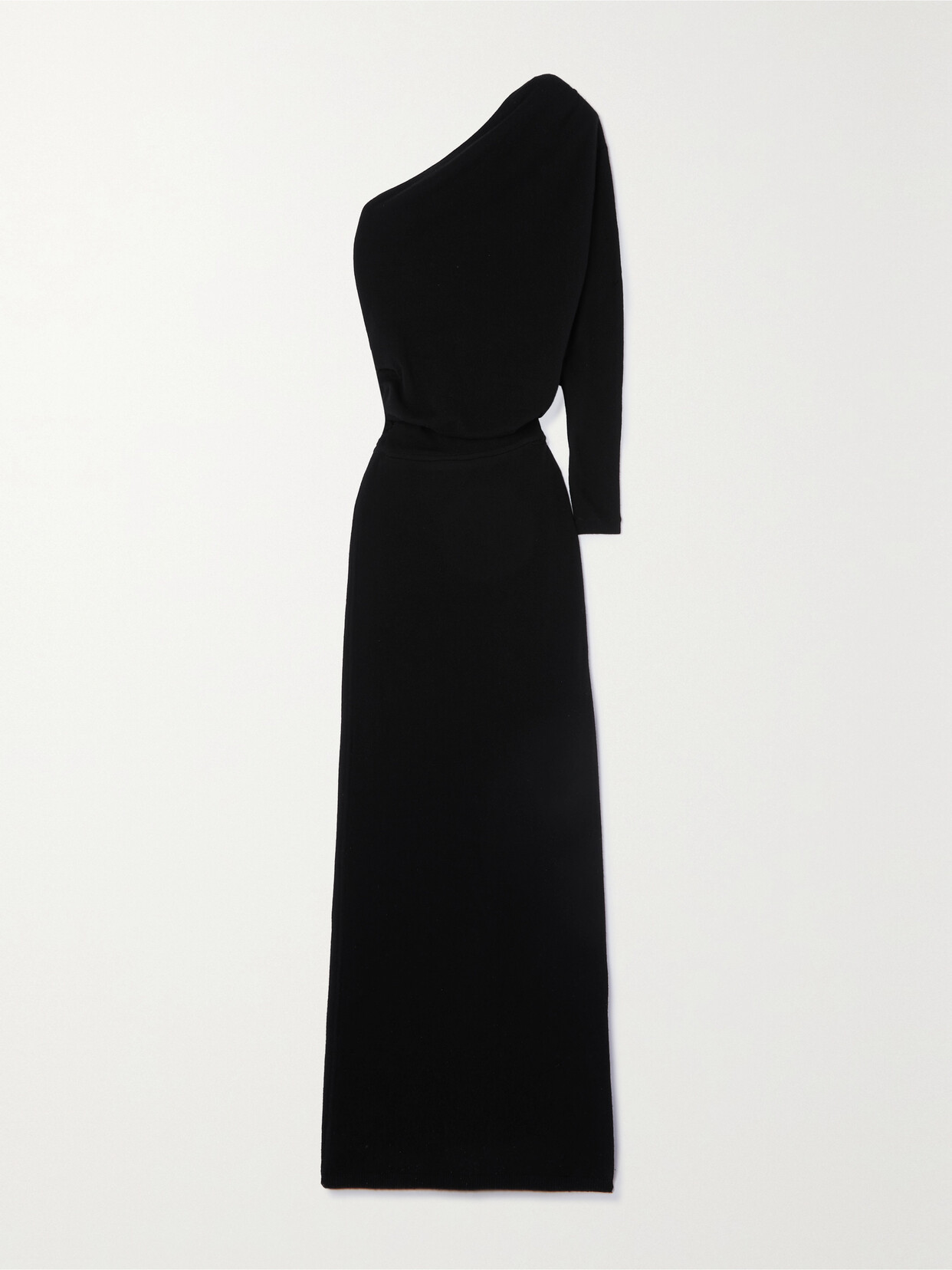 Shop Saint Laurent One-sleeve Draped Cashmere Maxi Dress In Black