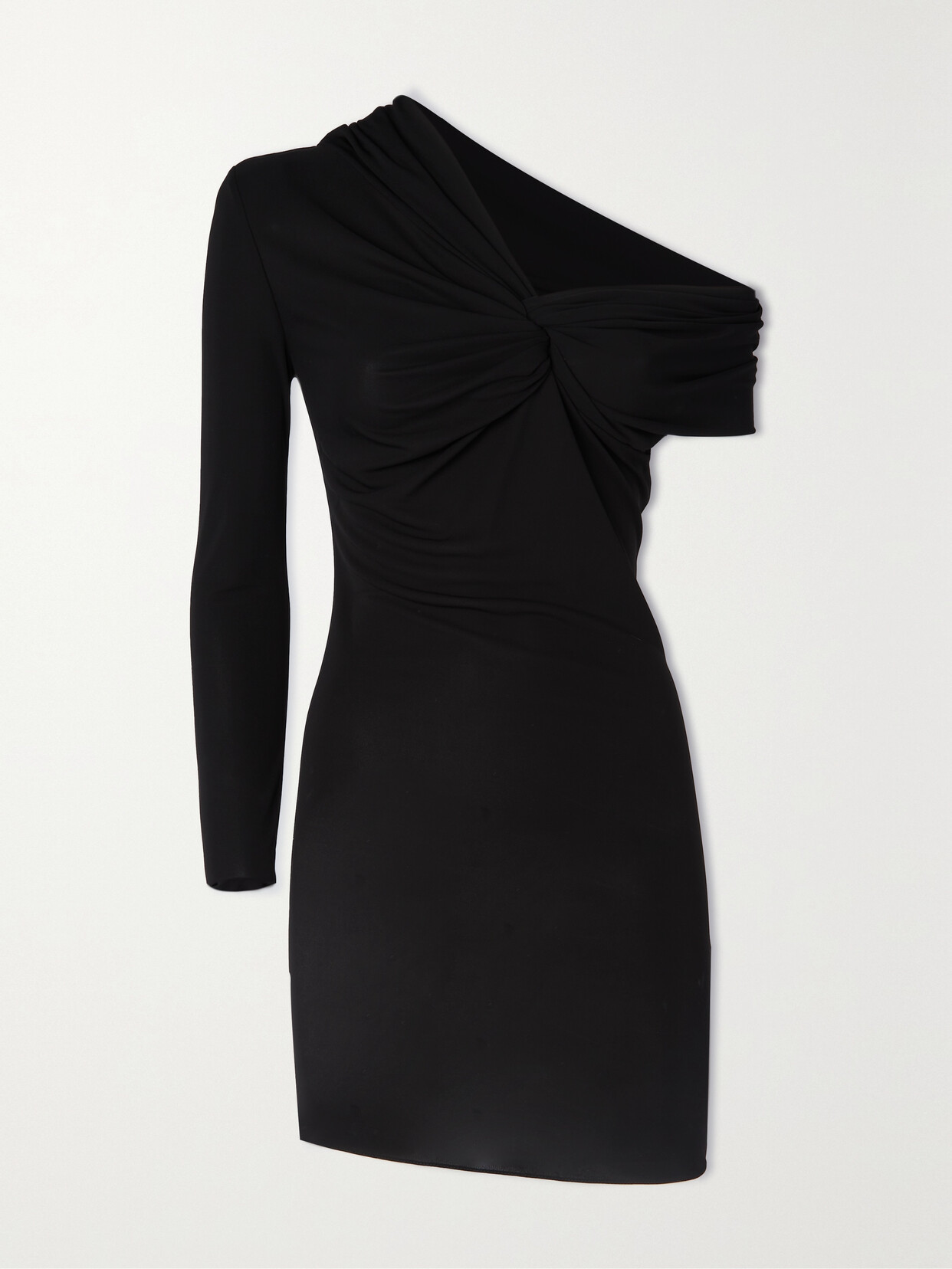 Saint Laurent Viscose One-shoulder Draped Mini Dress In Black