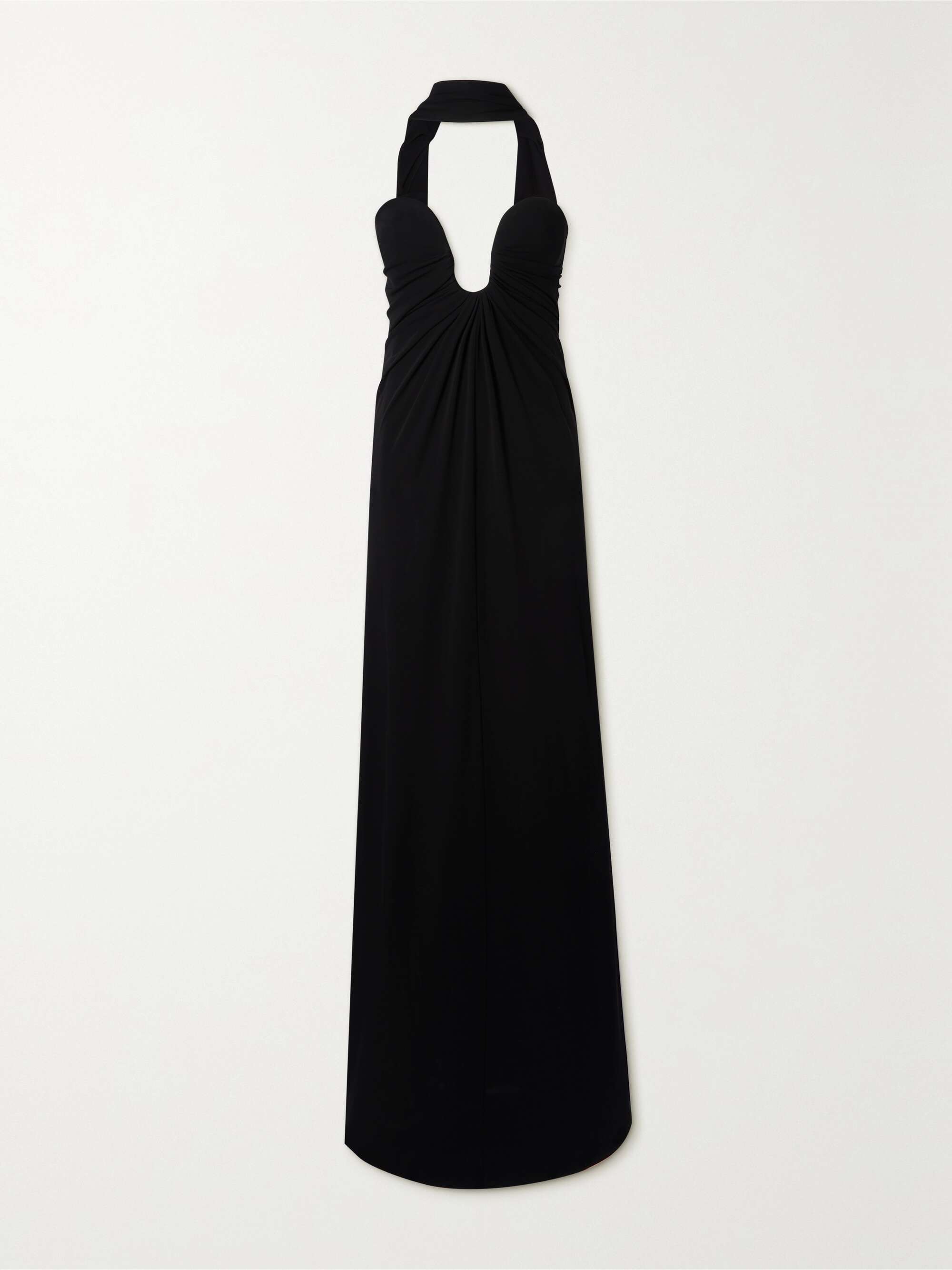 Strapless draped crepe gown