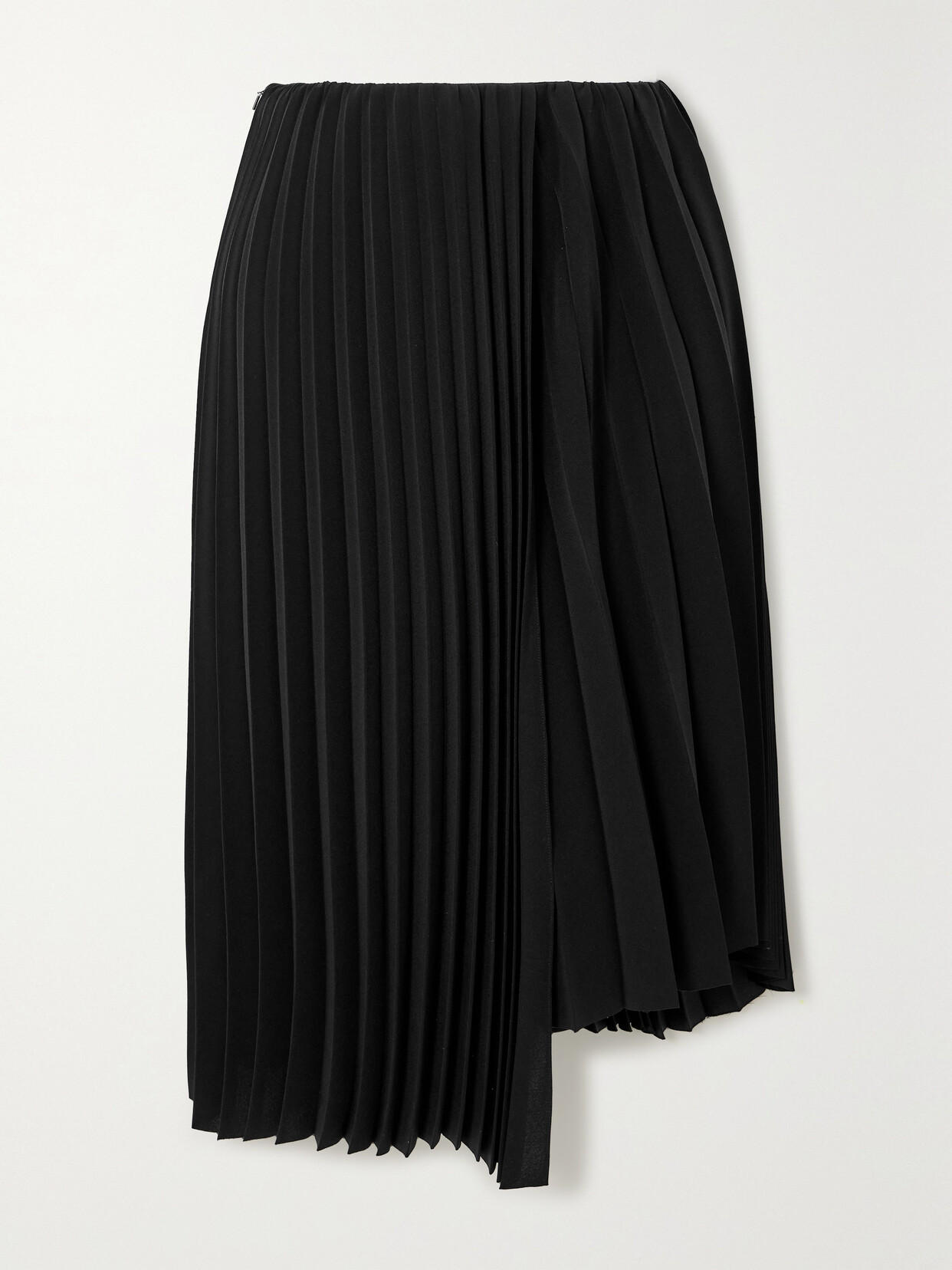 Saint Laurent Asymmetric Wrap-effect Pleated Crepe Midi Skirt In Black