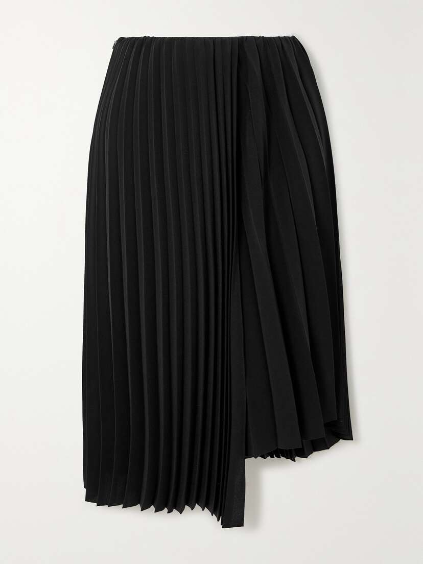 SAINT LAURENT Asymmetric Wrap-effect Pleated Crepe Midi Skirt