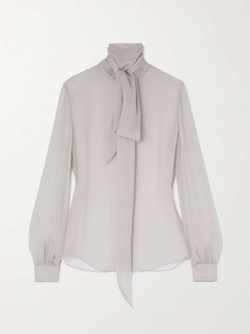 Saint Laurent Tie-detailed Silk-mousseline Blouse