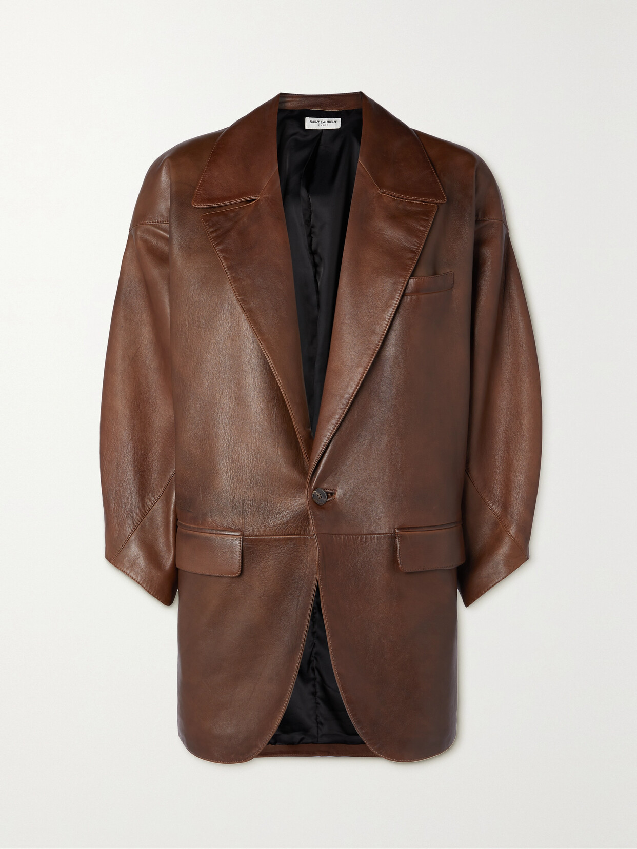 Shop Saint Laurent Leather Blazer In Brown