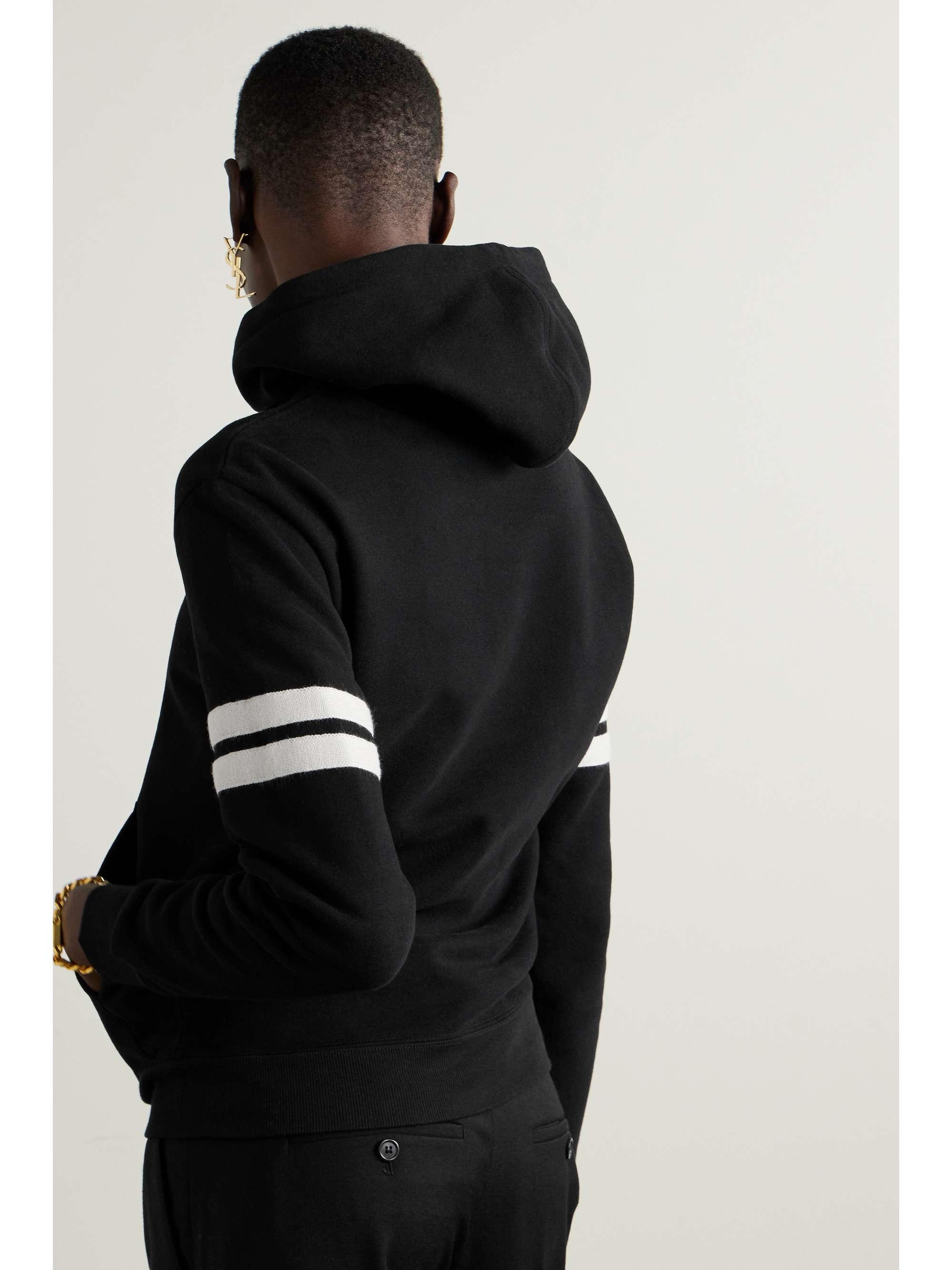 SAINT LAURENT Logo-Embroidered Cotton-Blend Jersey Hoodie