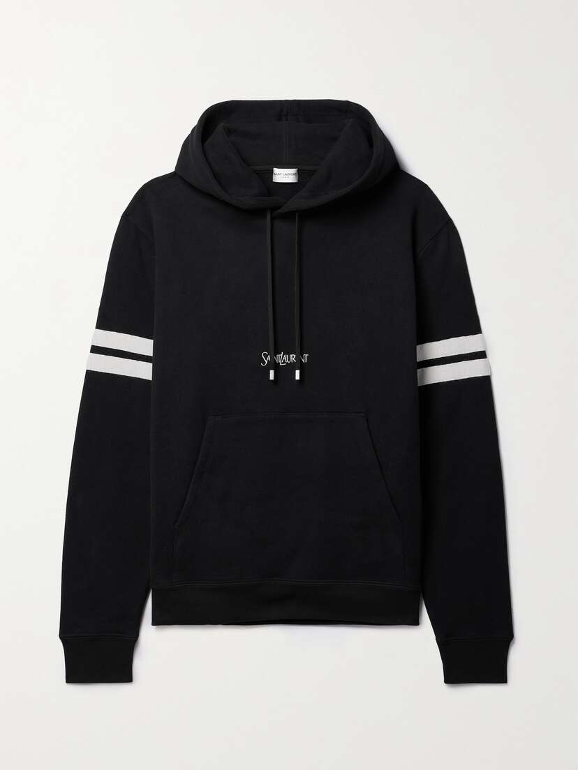 Saint Laurent Striped Embroidered Cotton-jersey Hoodie