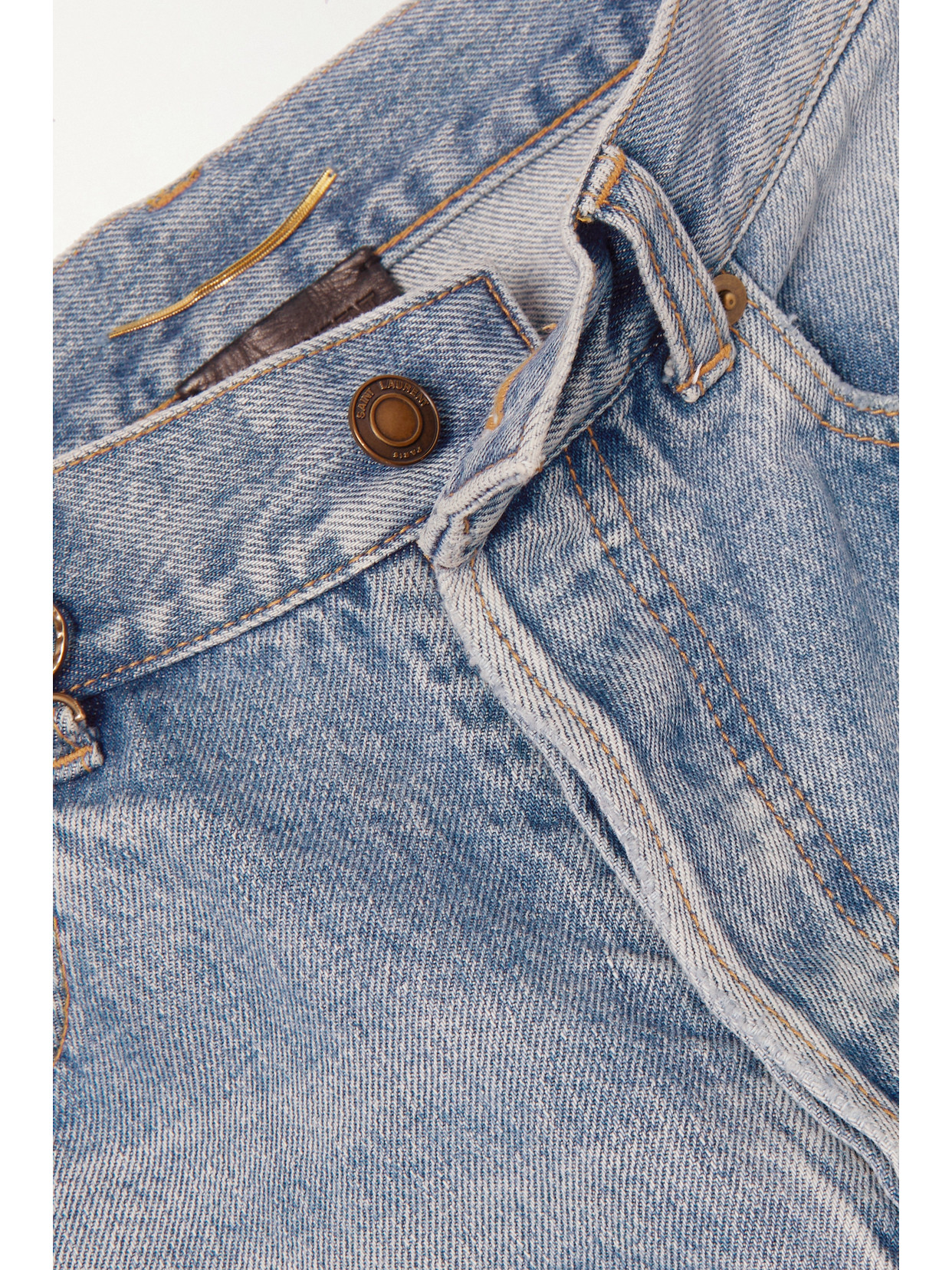 Saint Laurent Cassandre Embellished High-rise Straight-leg Jeans In Blue