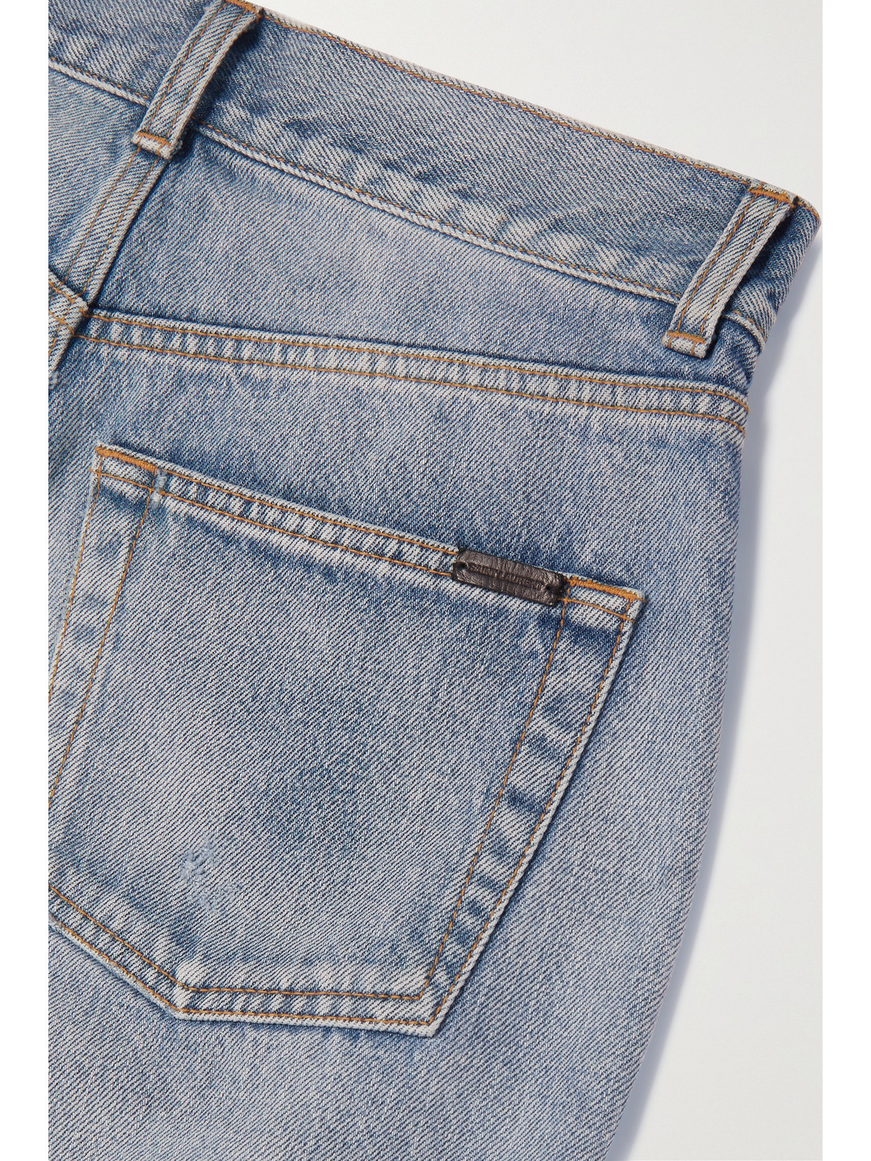 Shop Saint Laurent Cassandre Embellished High-rise Straight-leg Jeans In Blue