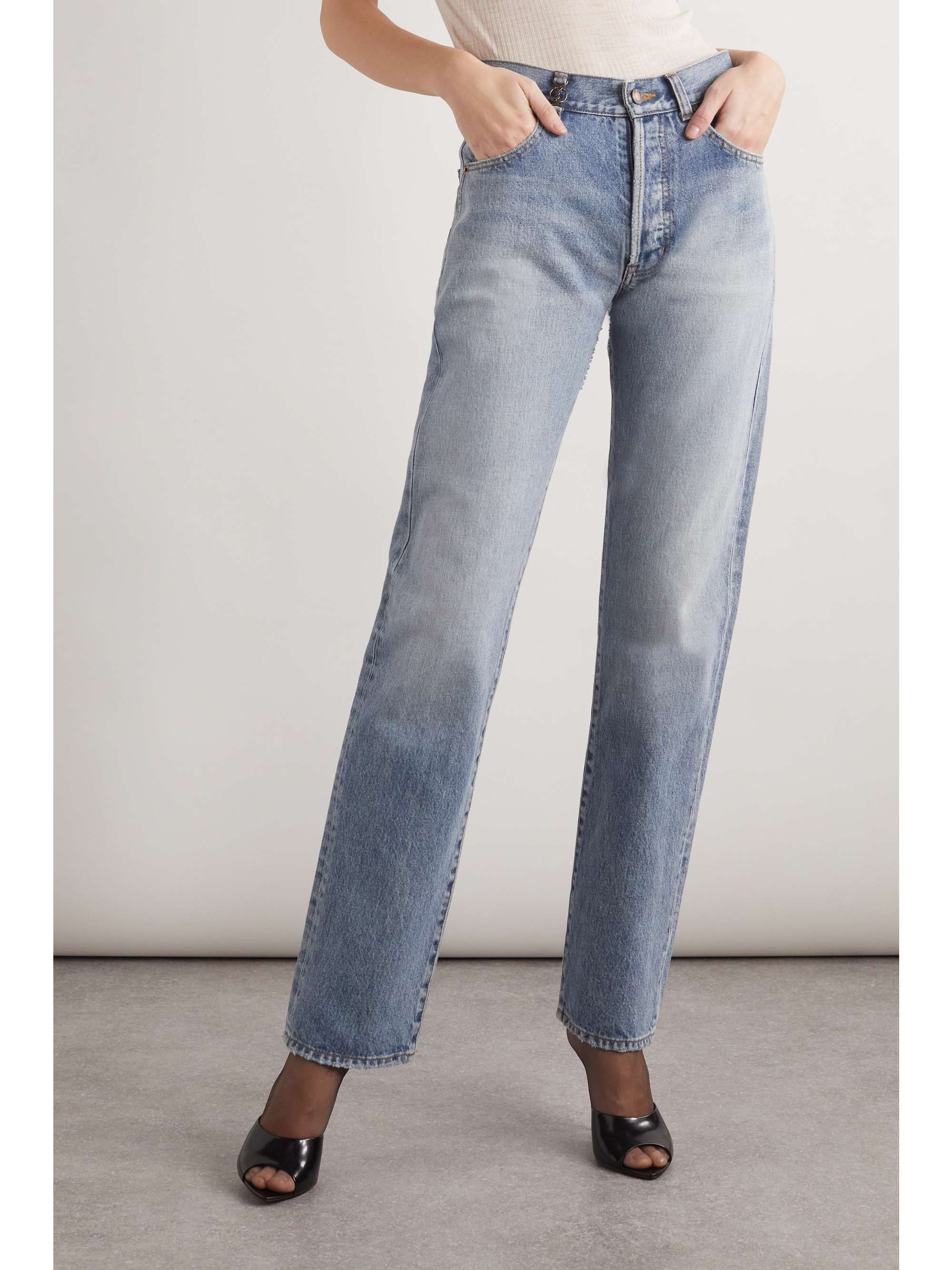 SAINT LAURENT Cassandre embellished high-rise straight-leg jeans | NET ...