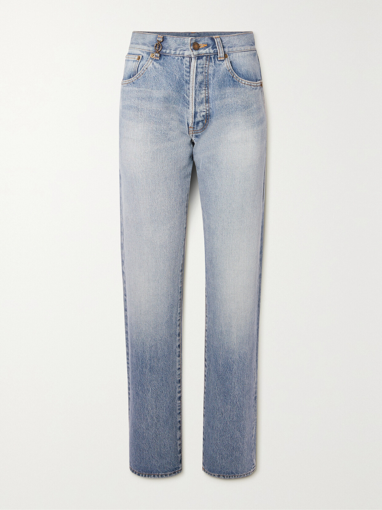 SAINT LAURENT - Cassandre Embellished High-rise Straight-leg Jeans - Blue