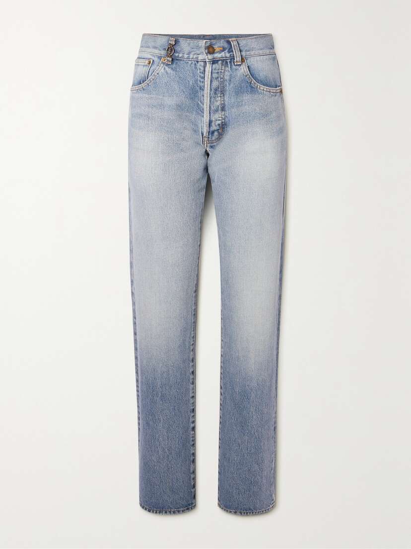 Saint Laurent Cassandre Embellished High-rise Straight-leg Jeans