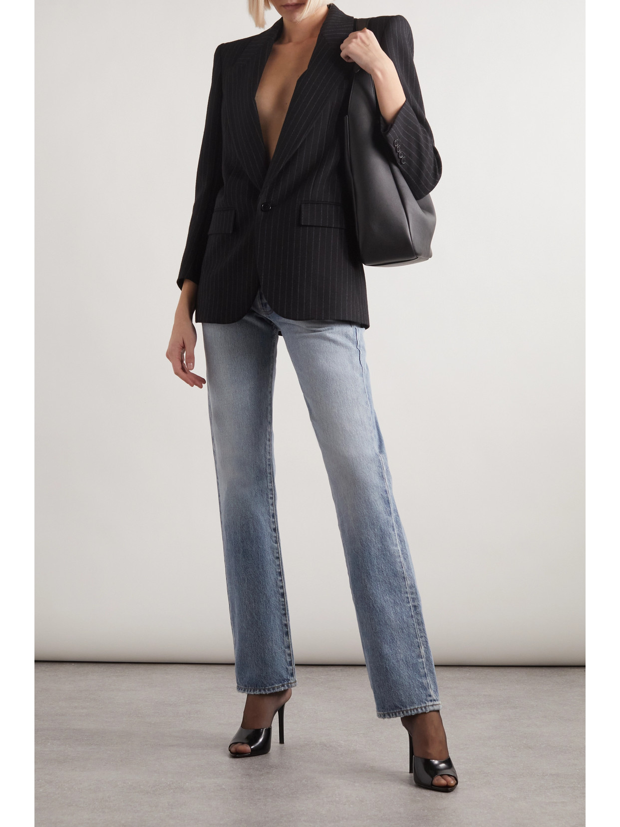 Saint Laurent Cassandre Embellished High-rise Straight-leg Jeans In Blue