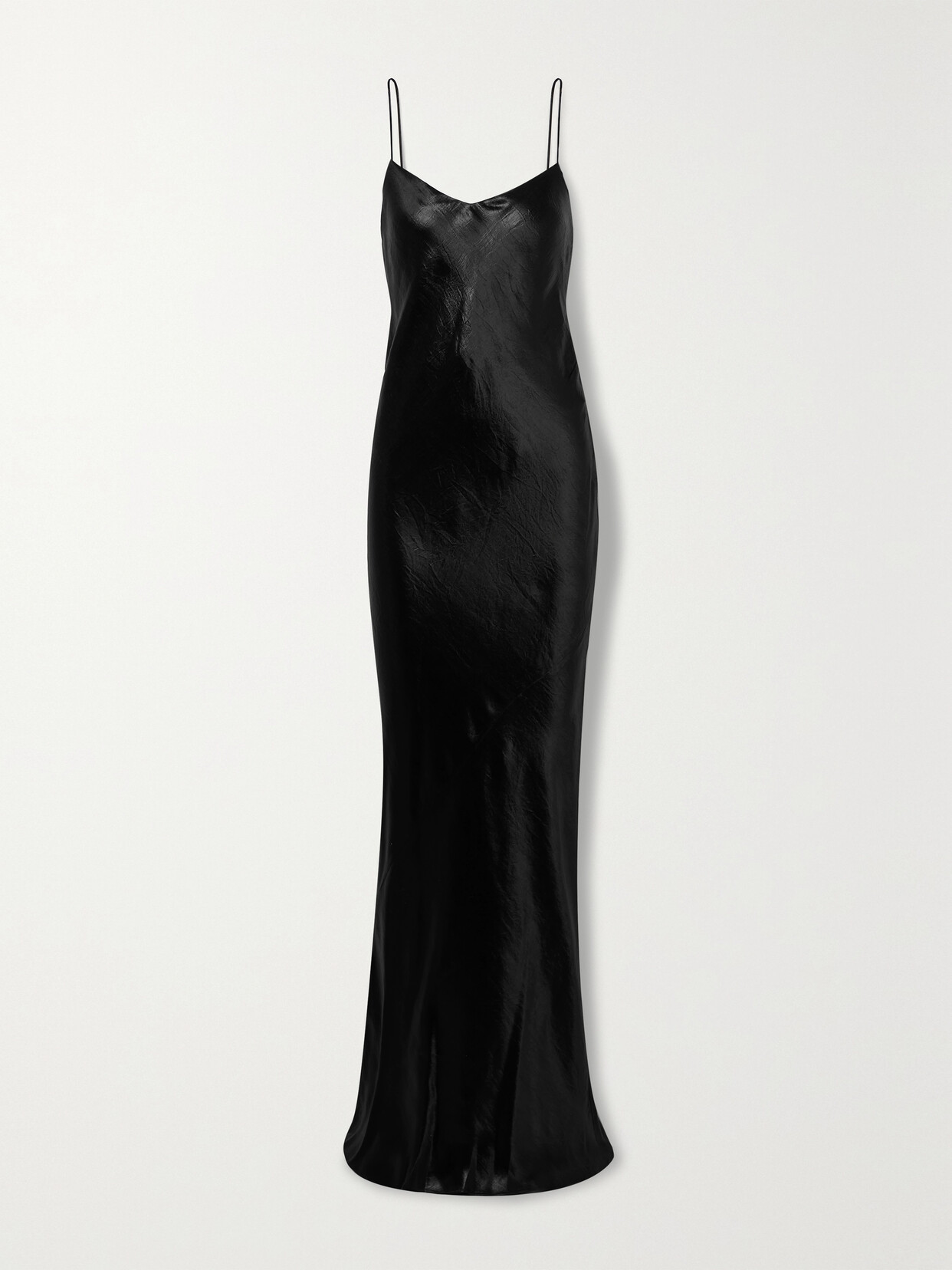 SAINT LAURENT Draped Hammered Silk-satin Maxi Dress - Black