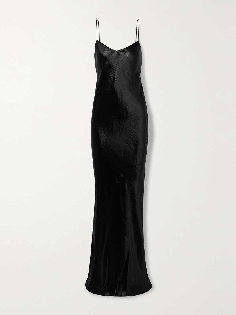 Saint Laurent Draped Hammered Silk-satin Maxi Dress