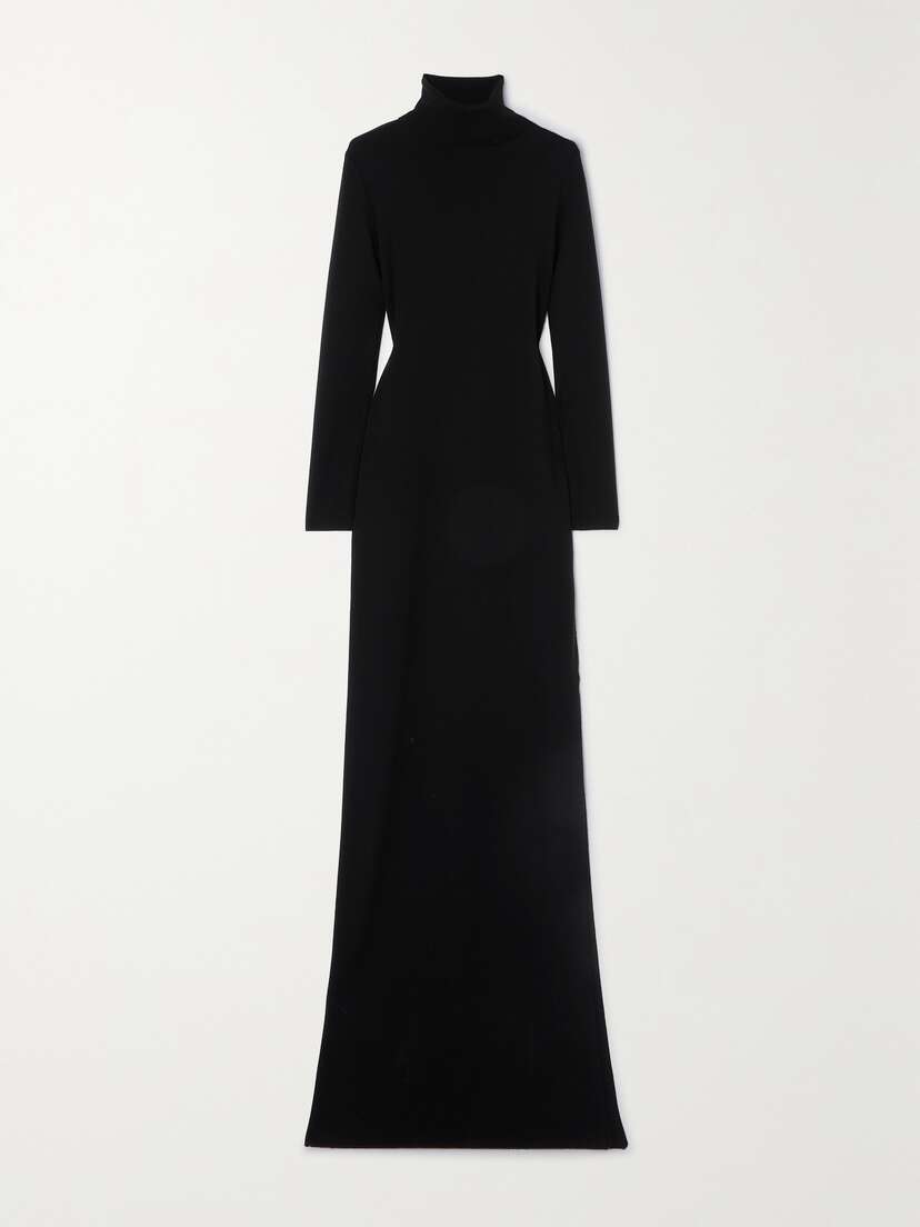 Saint Laurent Cutout Wool Turtleneck Maxi Dress