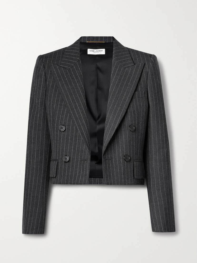 Saint Laurent Cropped Pinstriped Wool Blazer