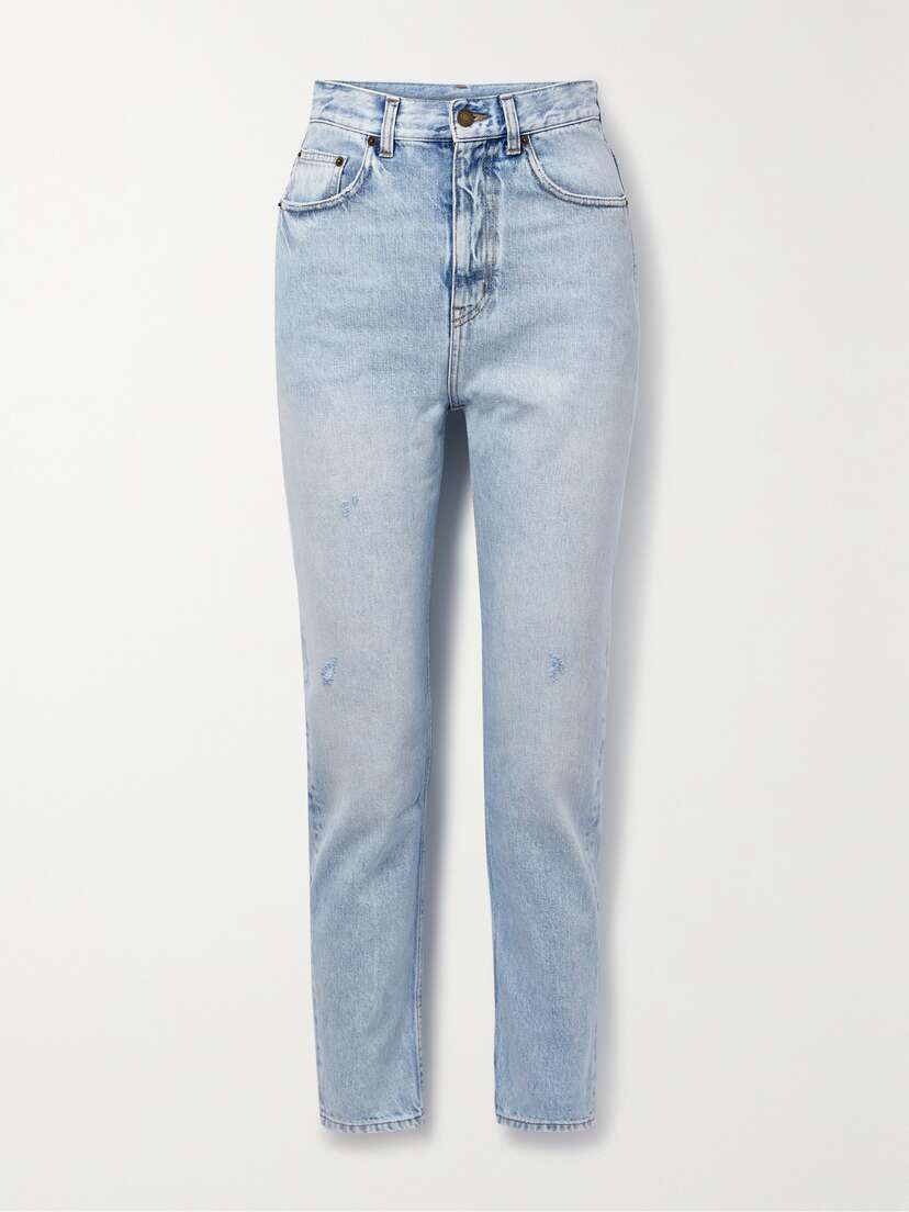 Saint Laurent Distressed High-rise Straight-leg Jeans