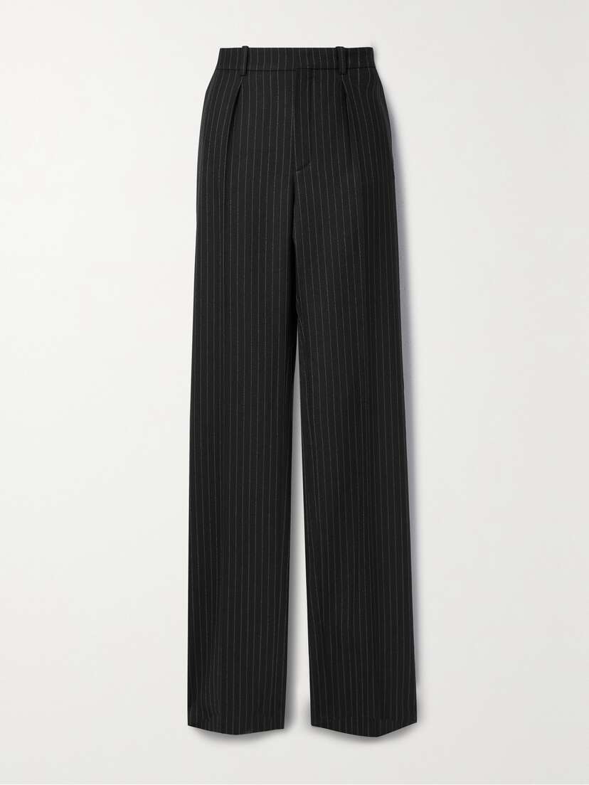 Saint Laurent Pleated Pinstriped Wool Straight-leg Pants