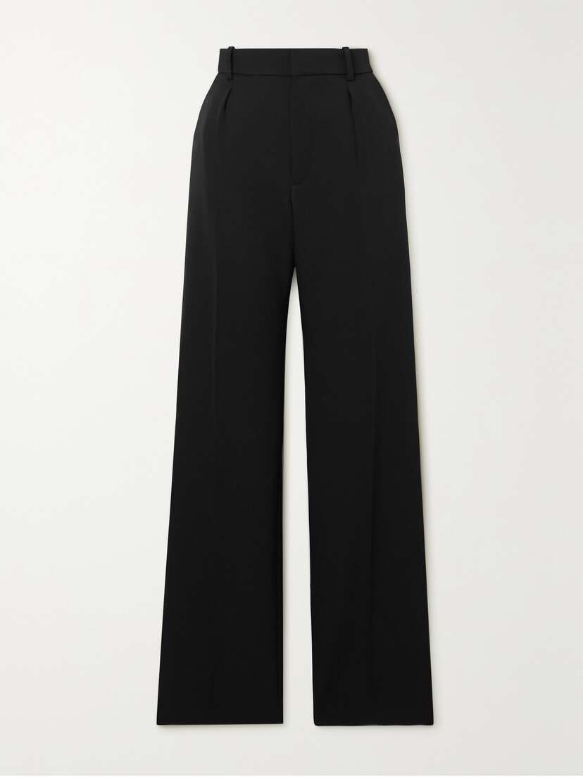 Saint Laurent Pleated Grain De Poudre Wool Straight-leg Pants