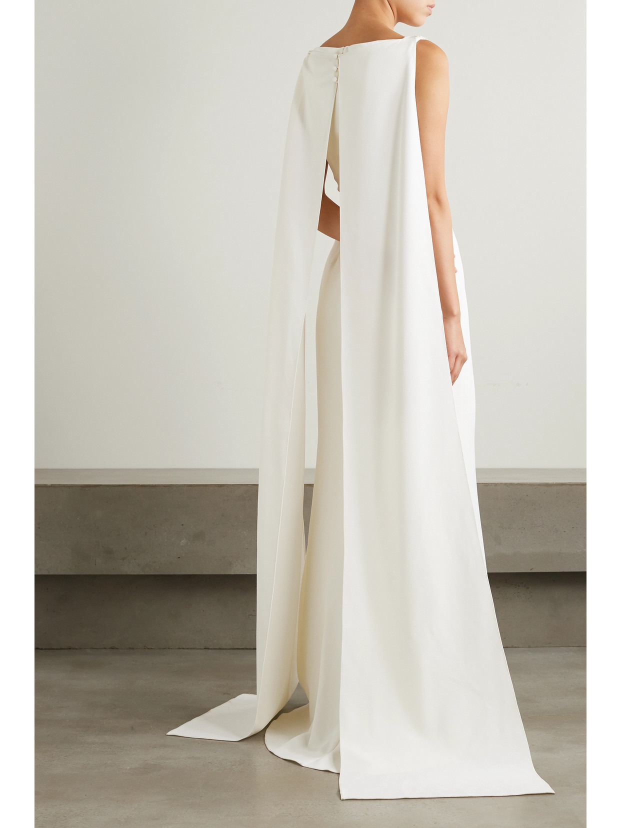 Shop Safiyaa Ginevra Cape-effect Embellished Stretch-crepe Gown In White