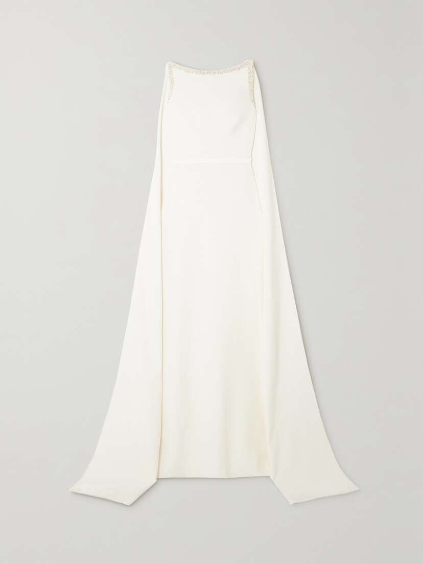 Safiyaa Ginevra Cape-effect Embellished Stretch-crepe Gown