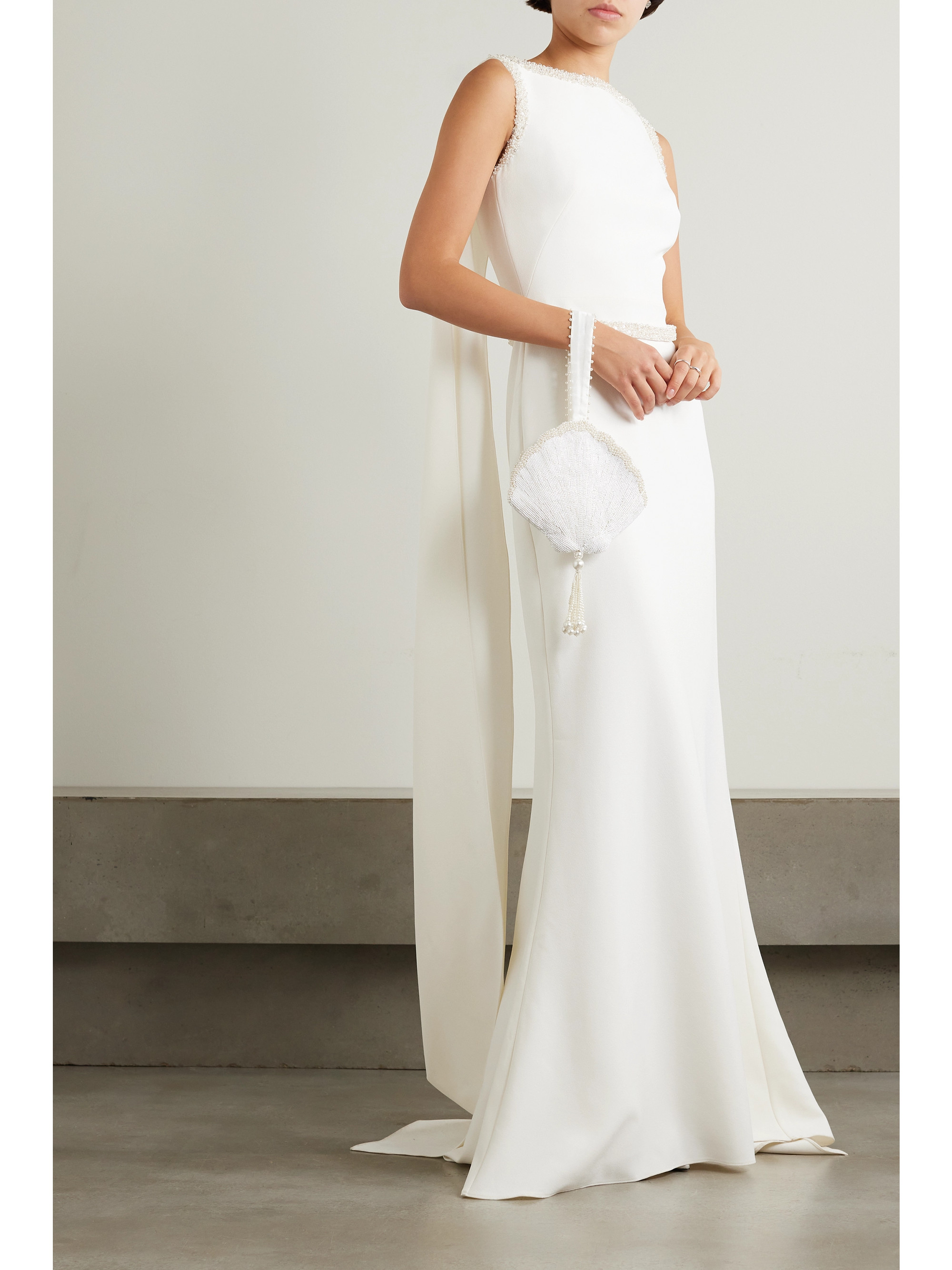Safiyaa Ginevra cape-effect embellished stretch-crepe gown