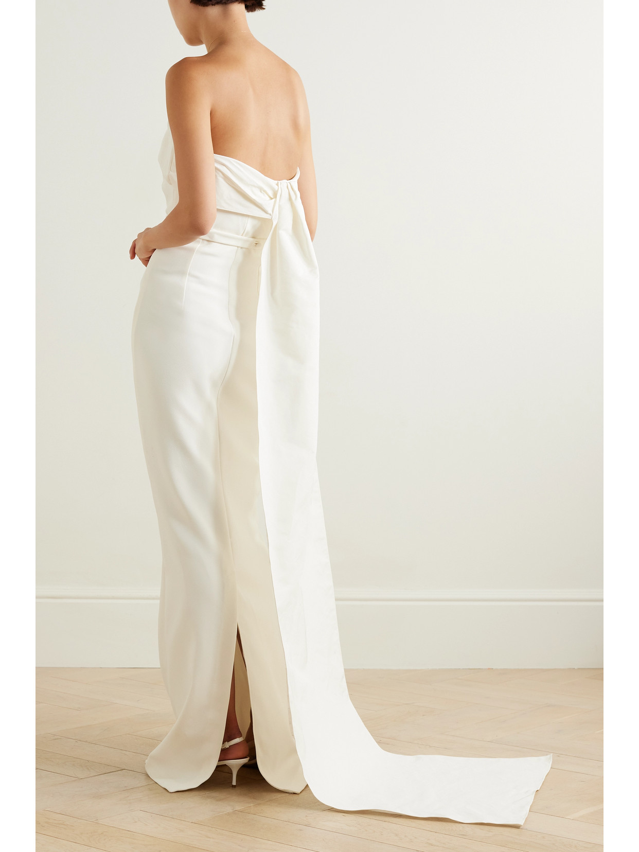 Shop Safiyaa Briannie Strapless Faille-trimmed Stretch-crepe Gown In White