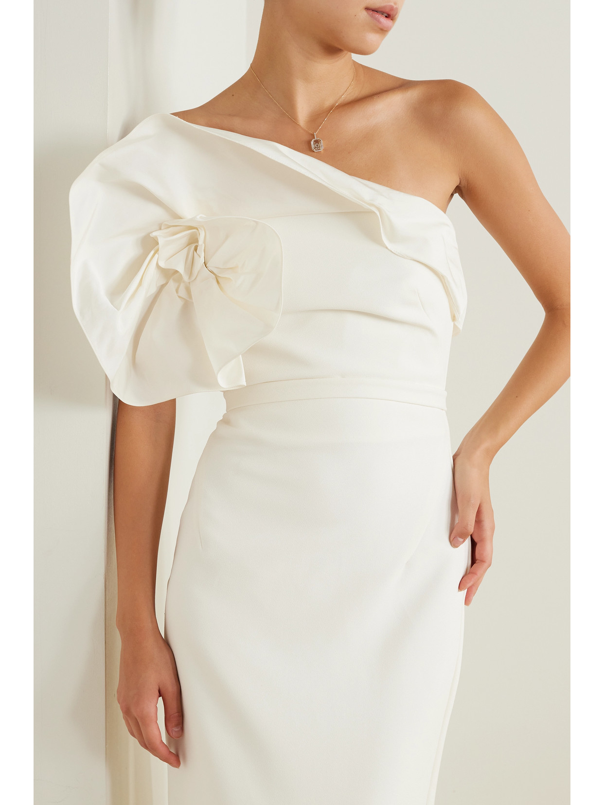 Shop Safiyaa Briannie Strapless Faille-trimmed Stretch-crepe Gown In White