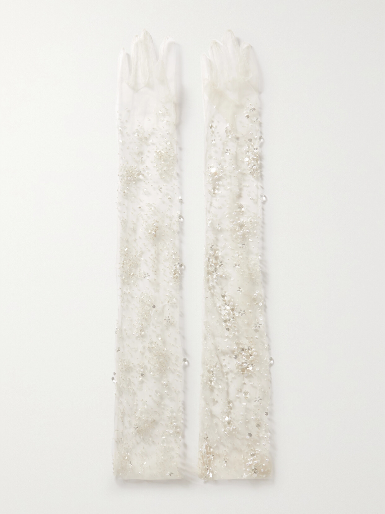 Safiyaa - Astin Embellished Tulle Gloves - White