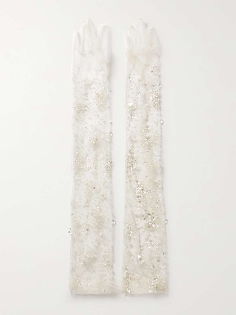 Safiyaa Astin Embellished Tulle Gloves