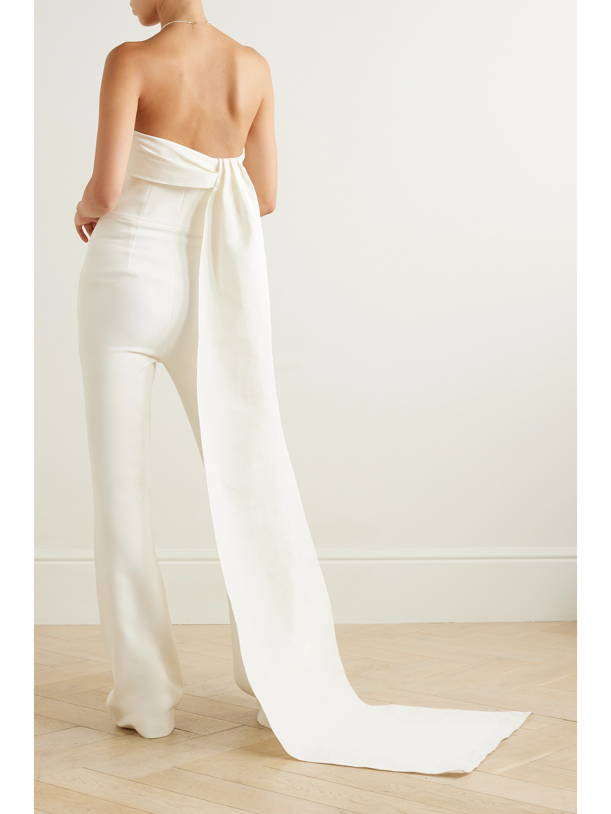 Safiyaa Omi Strapless Cape-effect Faille-trimmed Stretch-crepe Jumpsuit In White