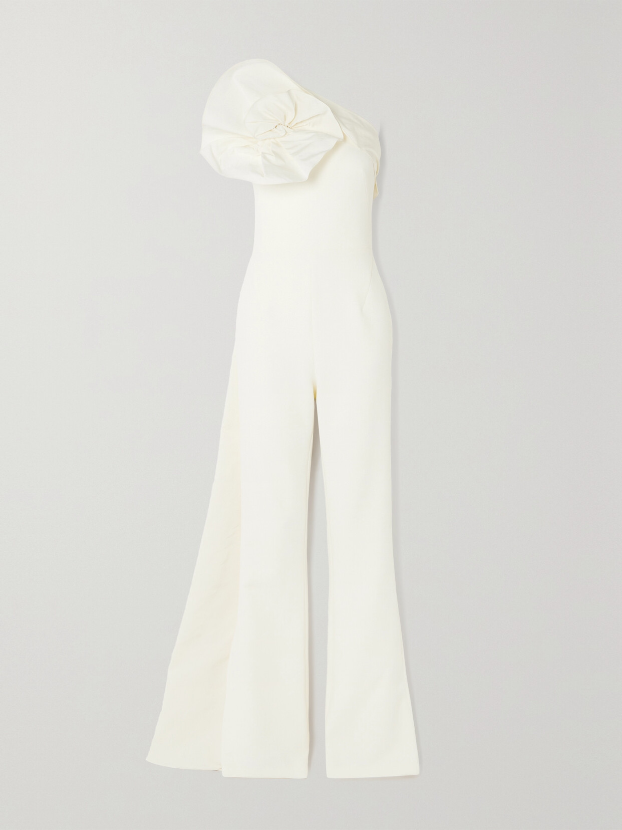 Safiyaa Omi Strapless Cape-effect Faille-trimmed Stretch-crepe Jumpsuit In White