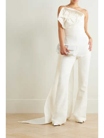 Safiyaa Omi strapless cape-effect faille-trimmed stretch-crepe jumpsuit