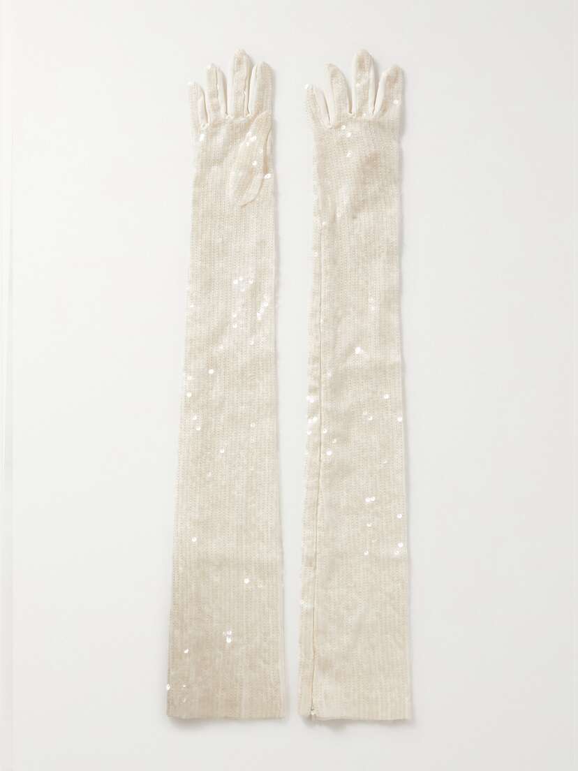 Safiyaa Sequined Satin Gloves - FR 42