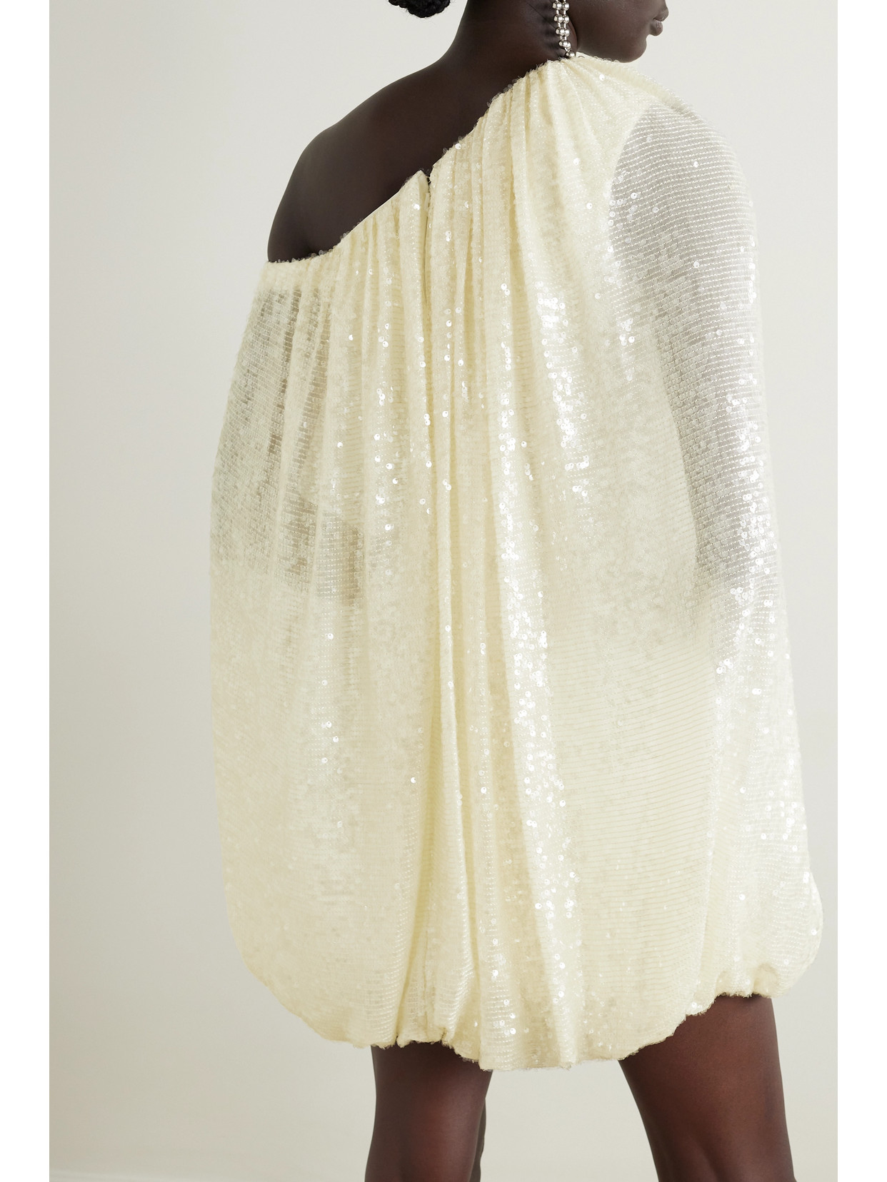 Shop Safiyaa Janie One-shoulder Crepe And Sequined Tulle Mini Dress In White