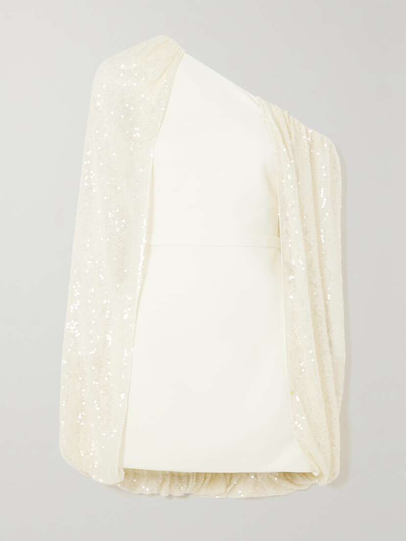 Safiyaa Janie One-shoulder Crepe And Sequined Tulle Mini Dress