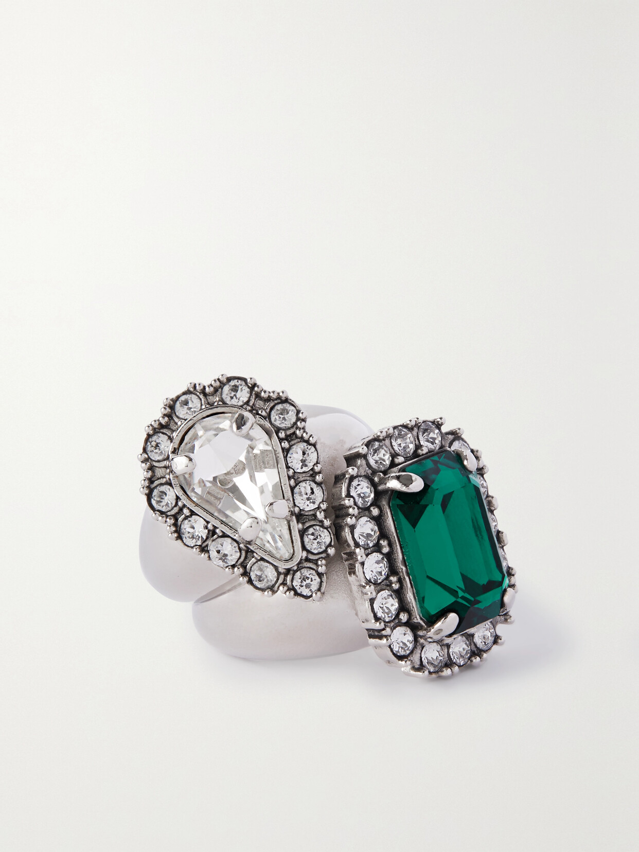 SAINT LAURENT You & Me Silver-tone Crystal Ring - Green