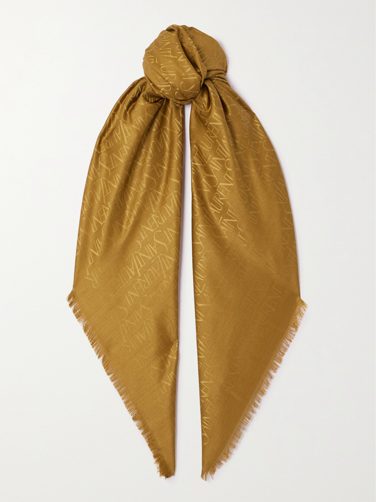 Shop Saint Laurent Grand Carré Silk And Wool-blend Jacquard Scarf In Brown