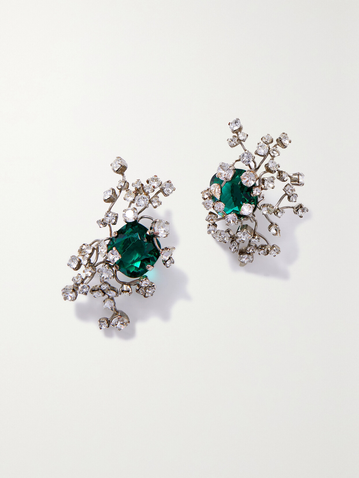 Saint Laurent Constellation Silver-tone Crystal Clip Earrings In Green