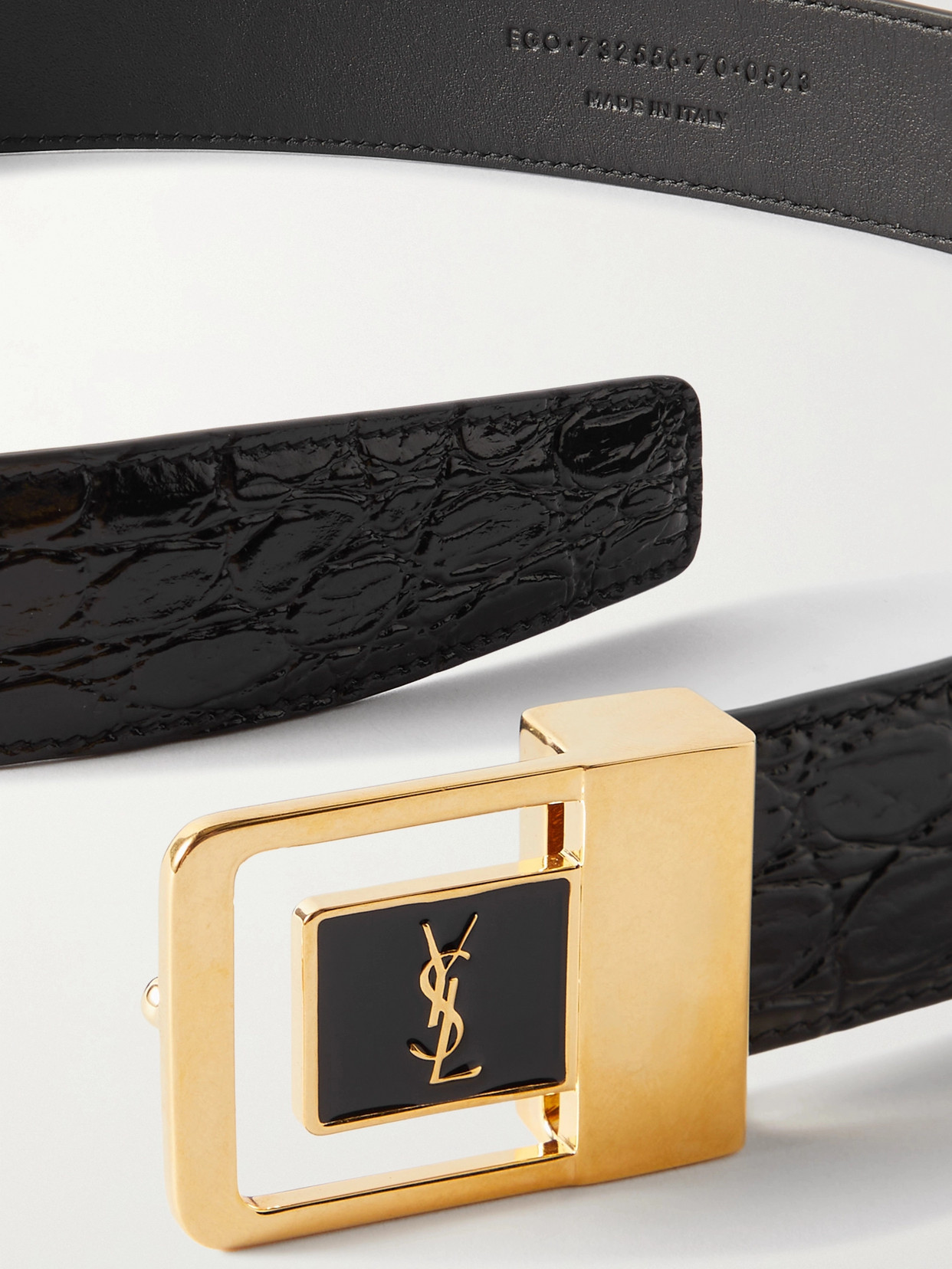 Shop Saint Laurent Croc-effect Leather Belt In Black