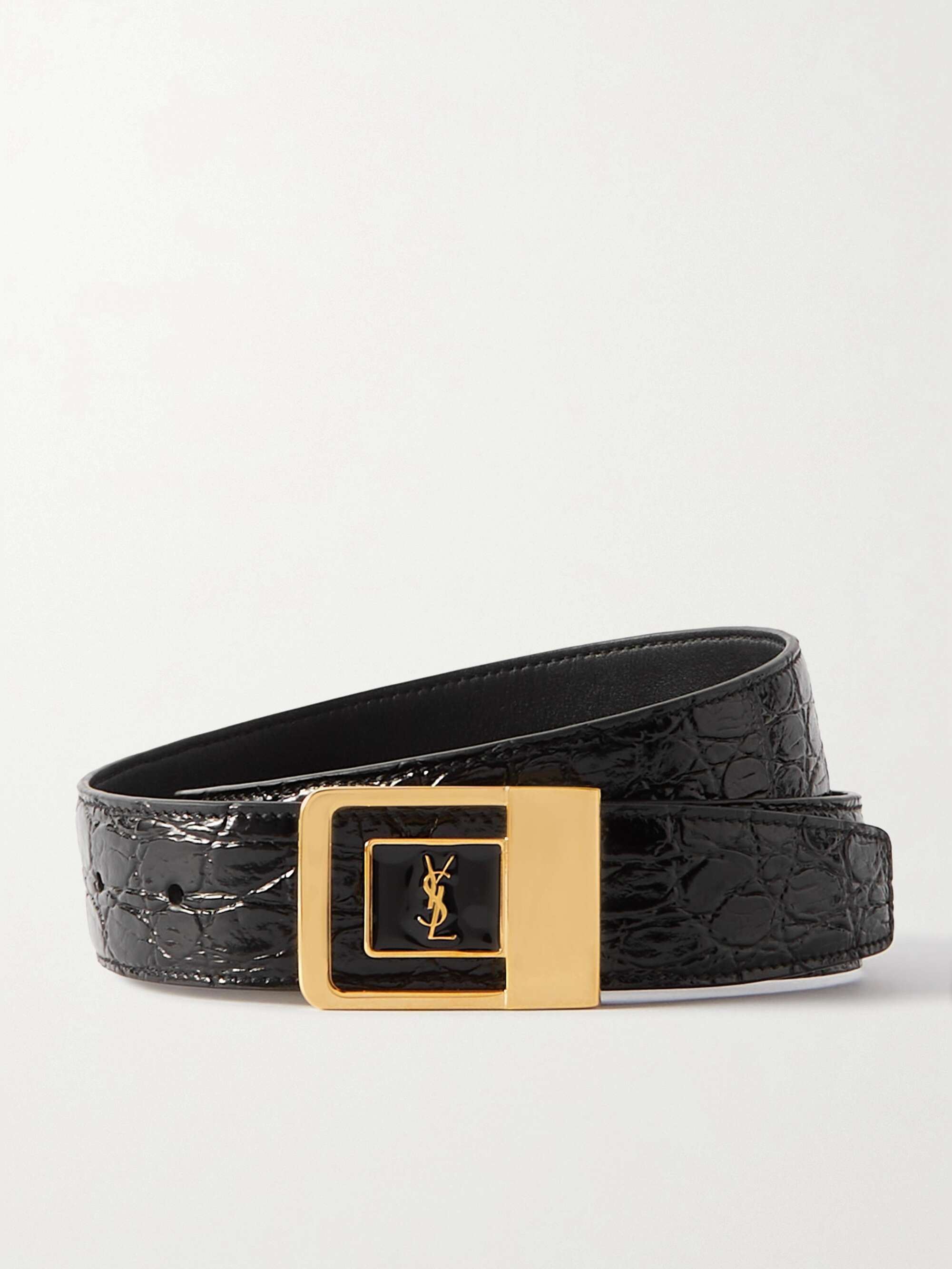 Croc-effect leather belt