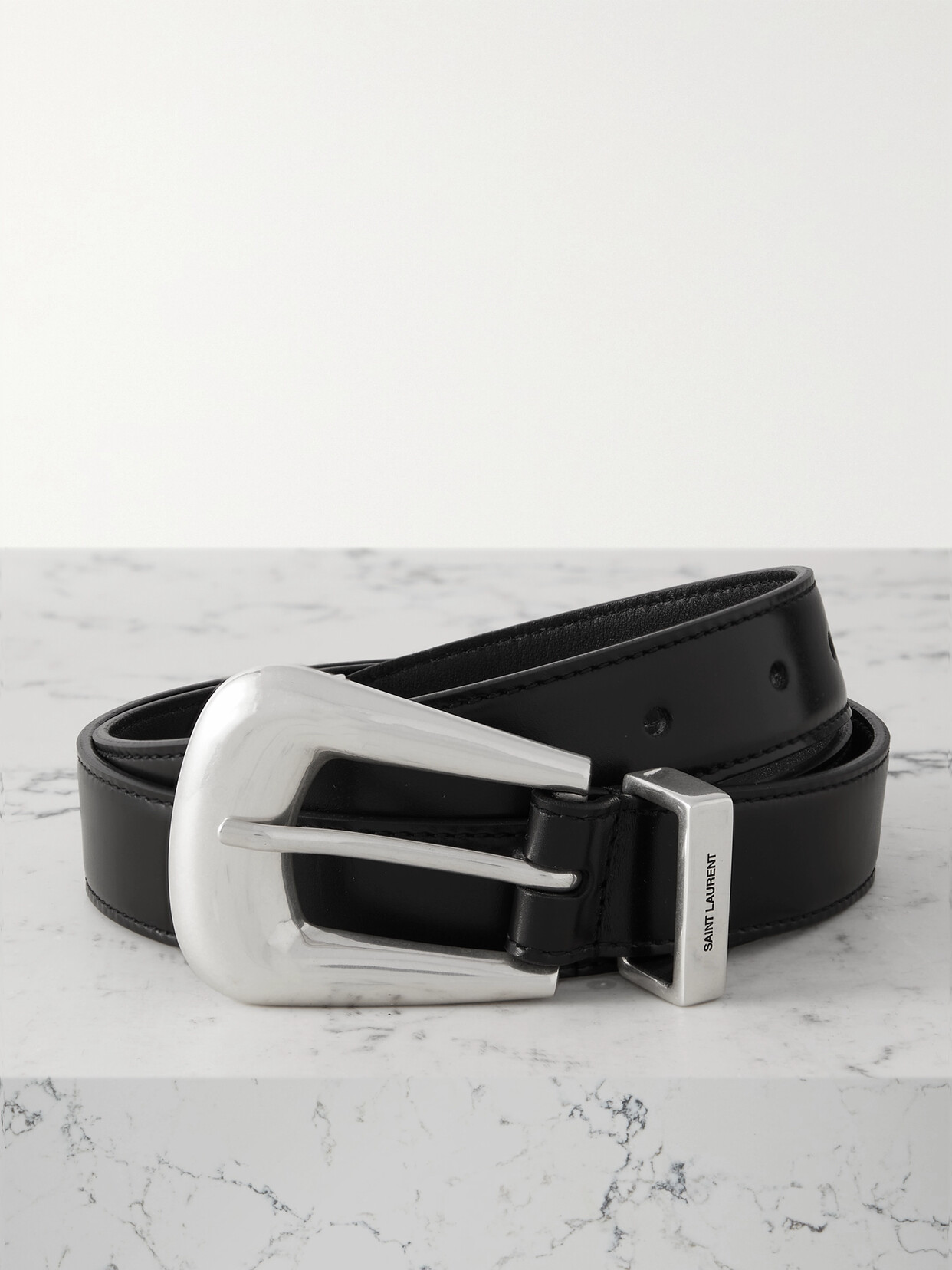 Saint Laurent Cabachon Buckle Leather Belt Size 80