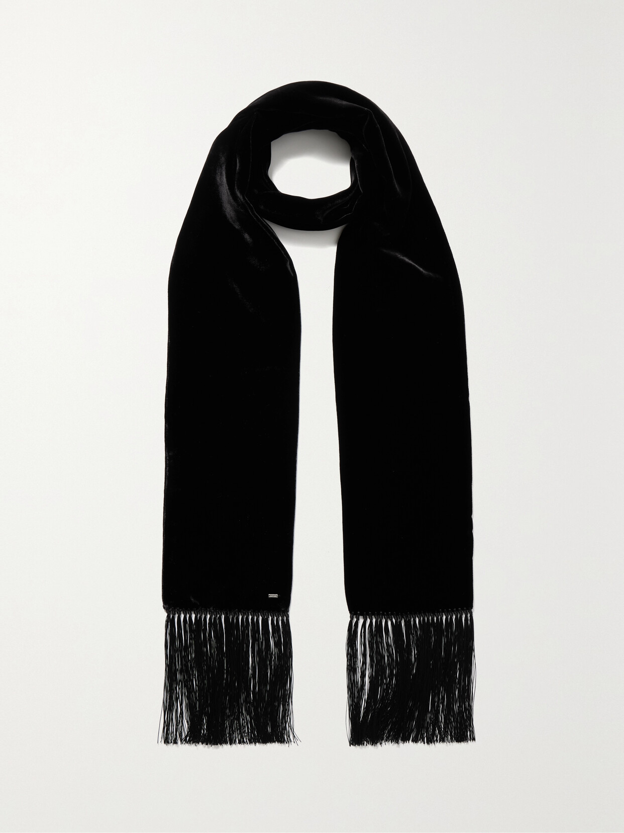 Shop Saint Laurent Fringed Velvet Scarf In Black