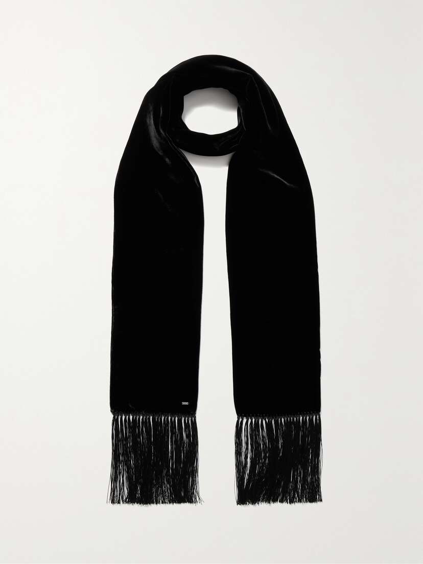 Saint Laurent Fringed Velvet Scarf