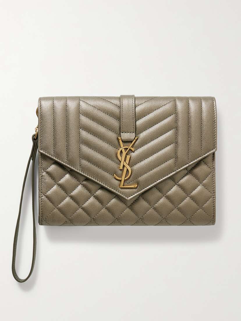 Saint Laurent Envelope Quilted Textured-leather Pouch