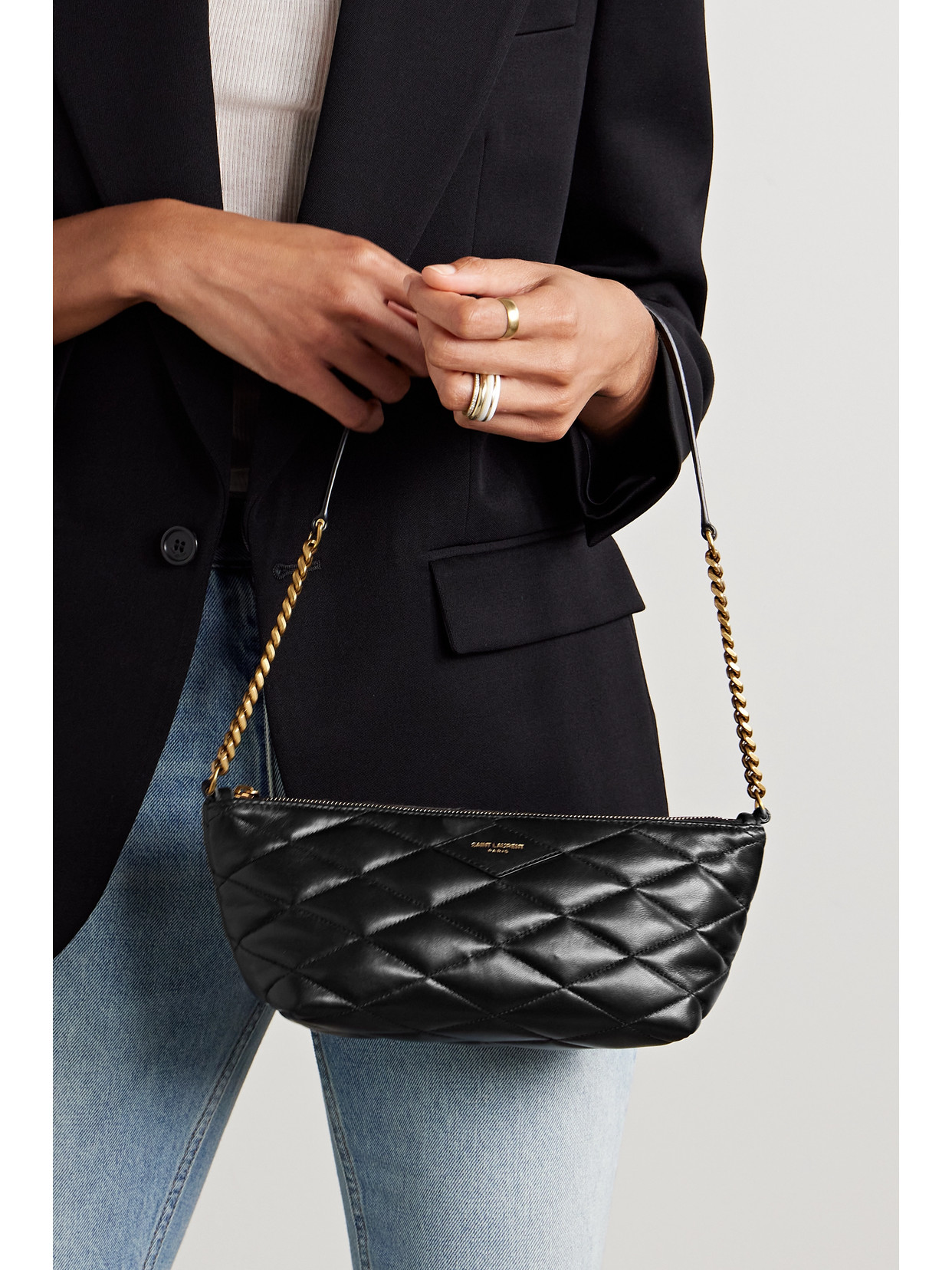 Shop Saint Laurent Quilted Leather Shoulder Bag In Black