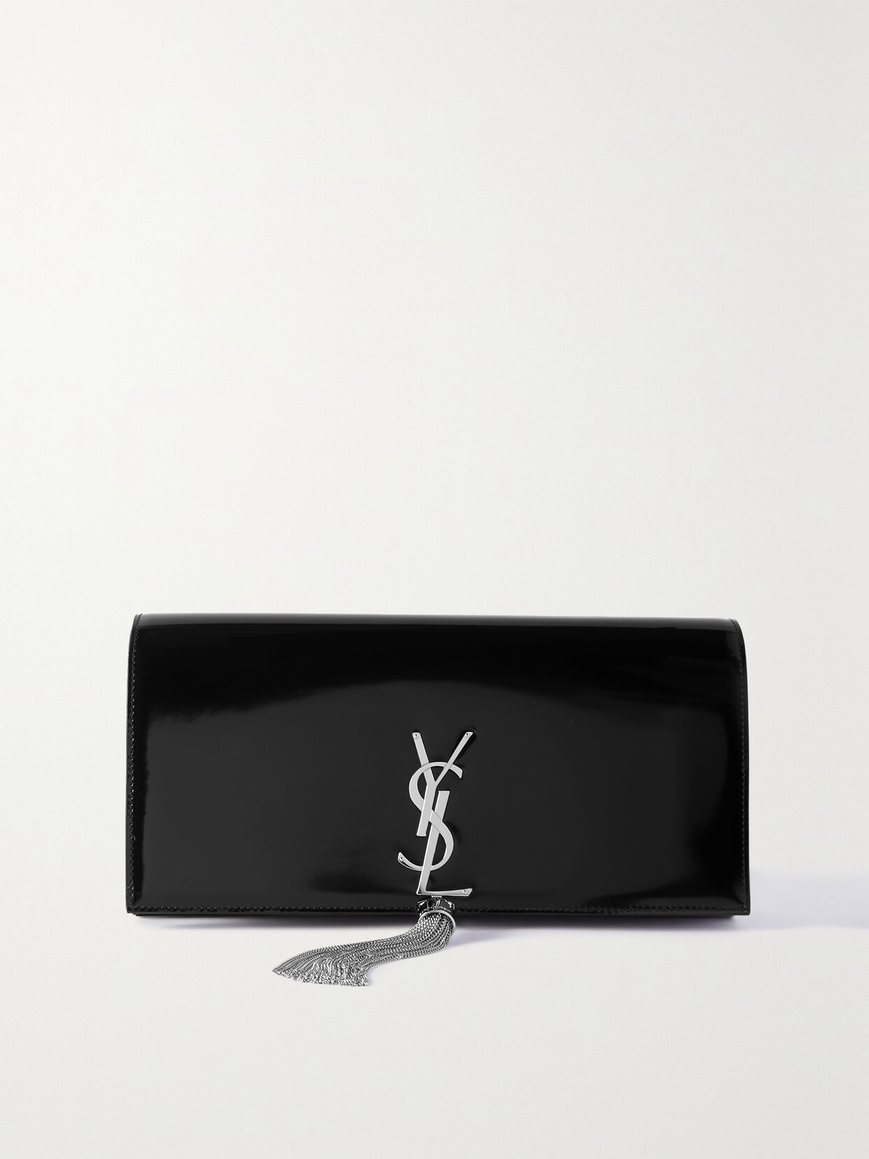 Shop Saint Laurent Kate Glossed-leather Clutch In Black