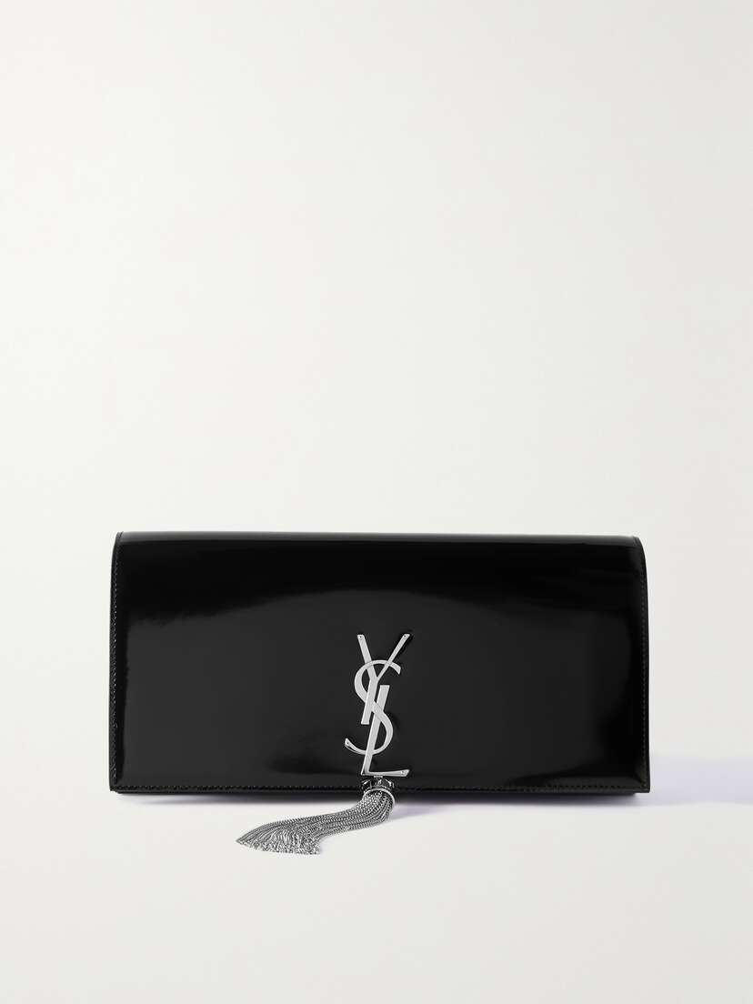 Saint Laurent Kate Glossed-leather Clutch
