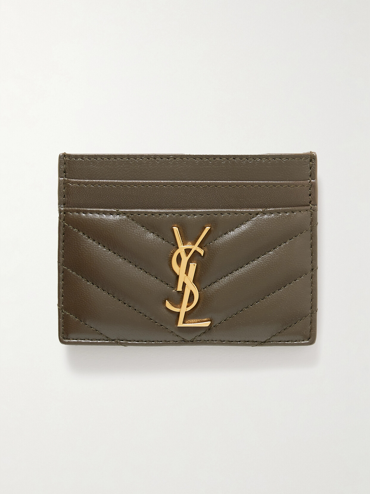 Saint Laurent Cassandre Matelassé Leather Cardholder In Green