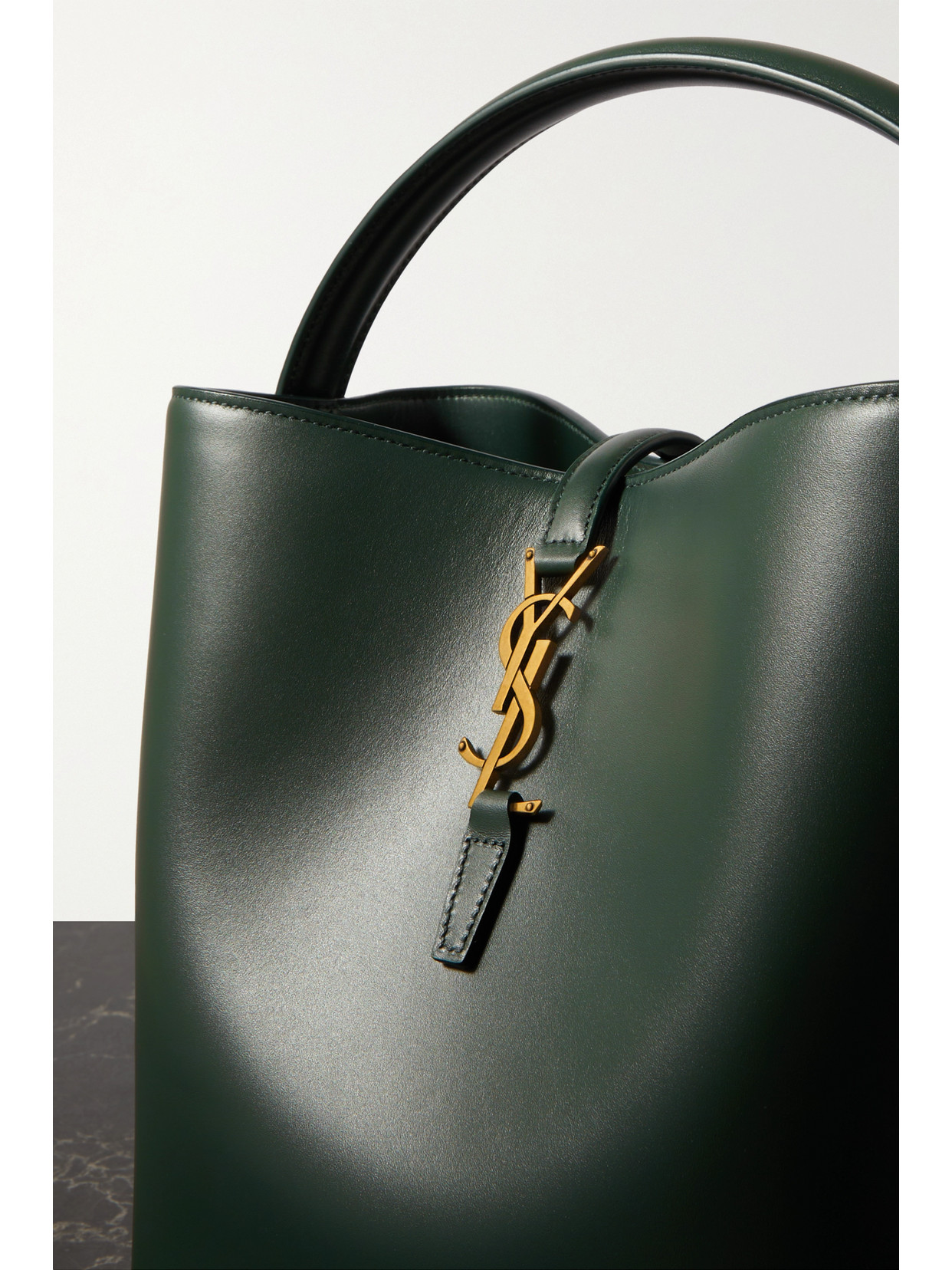 Shop Saint Laurent Le 37 Leather Bucket Bag In Green