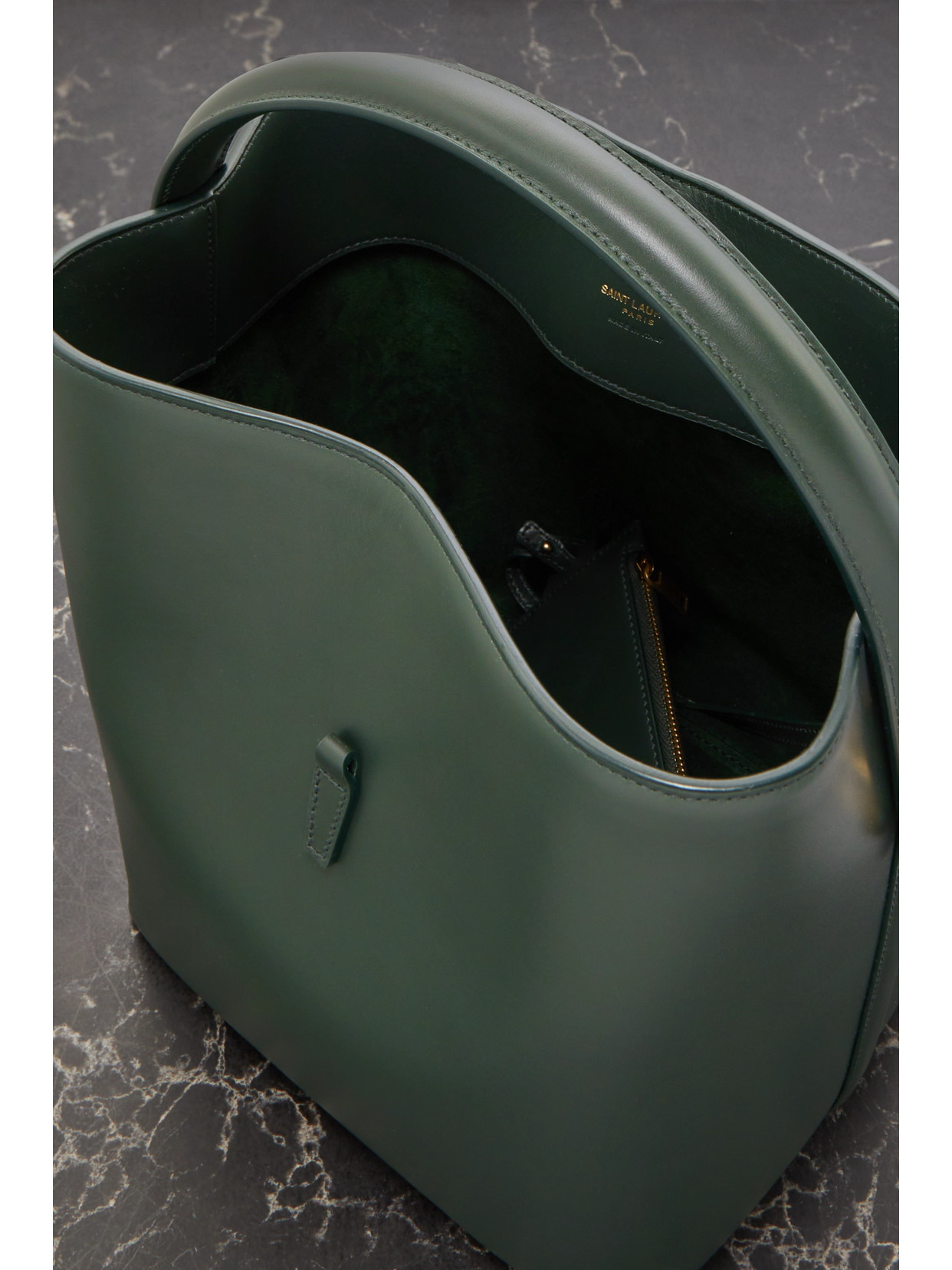 Shop Saint Laurent Le 37 Leather Bucket Bag In Green